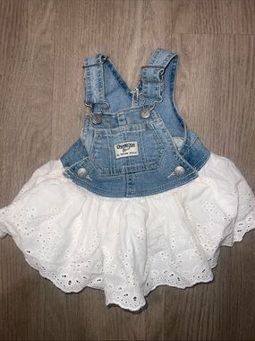 OshKosh B'gosh Denim Bib Overall Dress with White Eyelet Skirt
